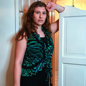 Designer NWT Fuzzi y2k Mesh Ruffle Tie Front Tank Green Black M